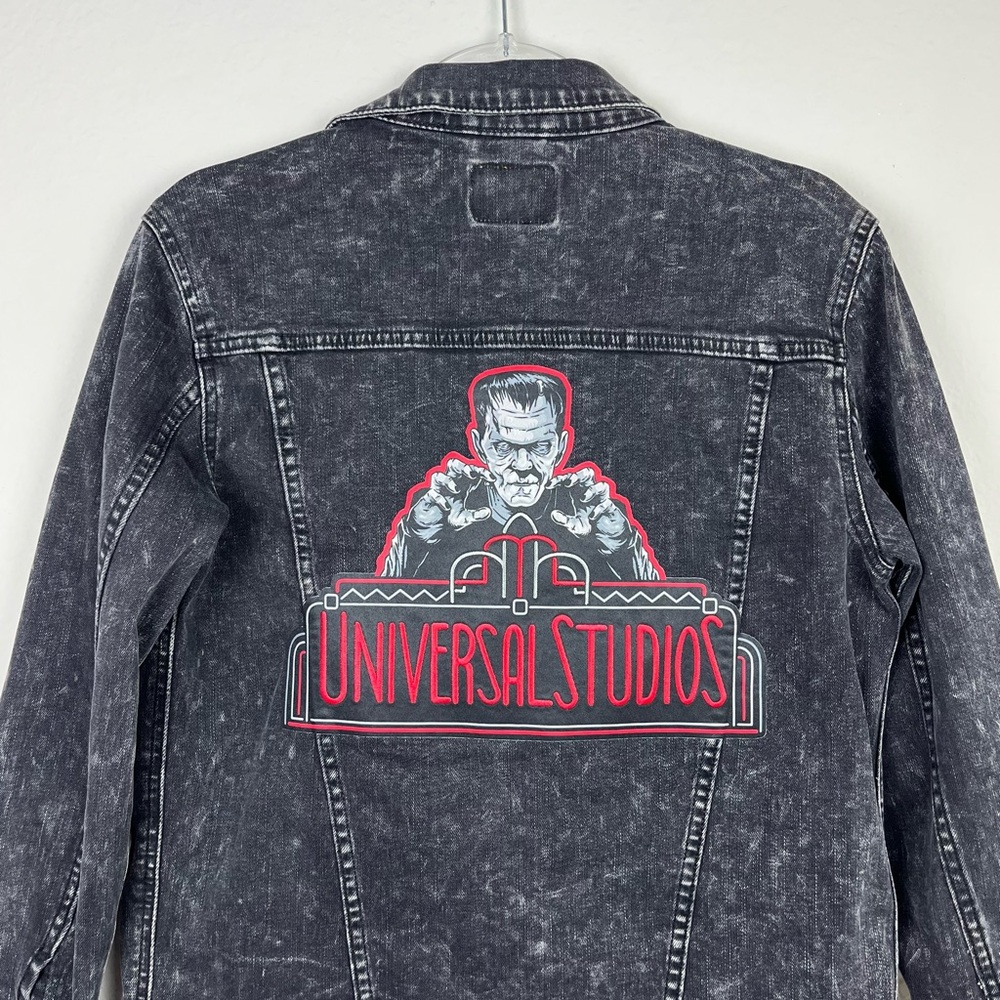 Black Denim Jacket Halloween Horror Nights Frankenstein Size Small - Picture 10 of 12